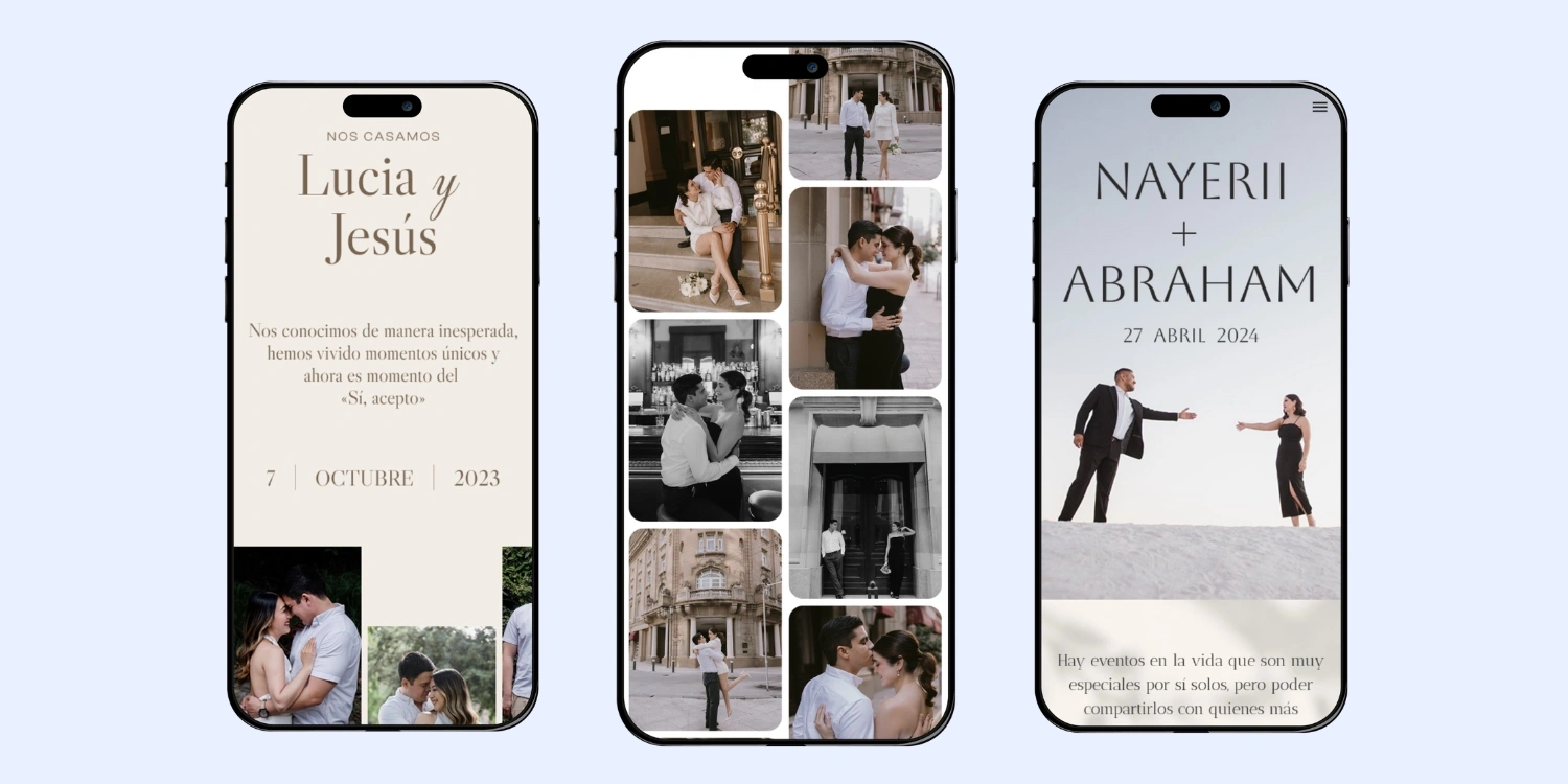 Comparación de estilos de invitaciones de boda: clásico, moderno y contemporáneo.